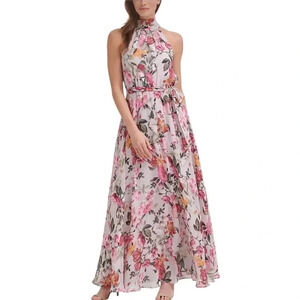 NWT Eliza J Floral Print Halter Neck Maxi Dress with Bow at Back Size 0